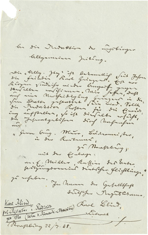 Lot 2440, Auction  120, Blind, Karl, Manuskript und Begleitbrief 1848