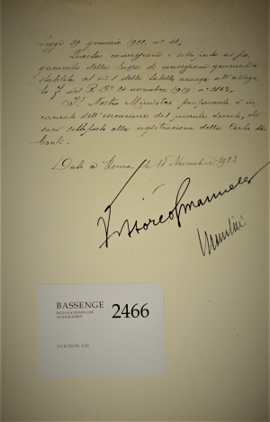 Lot 2466, Auction  120, Mussolini, Benito, Urkunde 1923