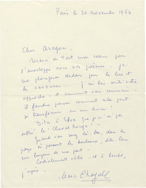 Lot 2485, Auction  120, Chagall, Marc, 3 Briefe an Louis Aragon