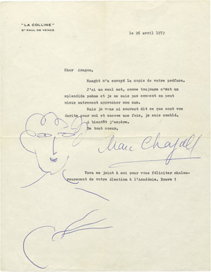 Lot 2490, Auction  120, Chagall, Marc, Brief 1972  mit Zeichnung