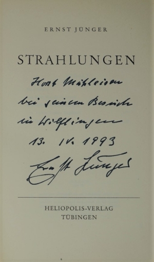 Lot 2972, Auction  120, Jünger, Ernst, Strahlungen (Ganzlederausgabe) Widmungsexemplar