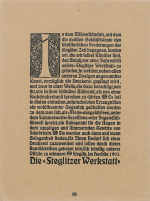 Lot 3877, Auction  120, Ehmcke, Fritz Helmuth und Steglitzer Werkstatt, Werkblatt der Druckerei. Berlin-Steglitz 1901
