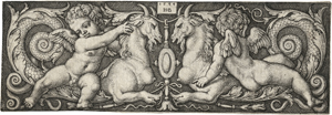 Lot 5030, Auction  120, Beham, Hans Sebald, Ornament mit zwei Genien auf Chimären reitend 