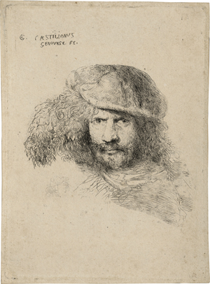 Lot 5057, Auction  120, Castiglione, Giovanni Benedetto, Bärtiger Mann mit Federhut (Porträt des Gian Lorenzo Bernini?)