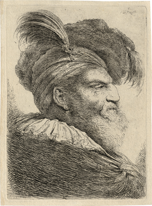 Lot 5058, Auction  120, Castiglione, Giovanni Benedetto, Der Mann mit langem Bart, Kopfbedeckung und Fellmantel, nach rechts