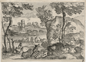 Lot 5129, Auction  120, Grimaldi, Giovanni Francesco, Landschaft mit drei kleinen Booten auf dem Fluss
