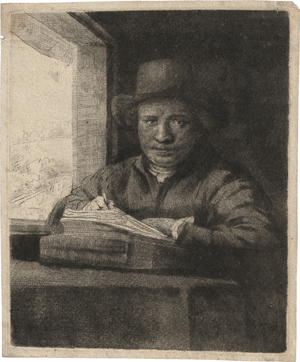 Lot 5211, Auction  120, Rembrandt Harmensz. van Rijn, Selbstbildnis am Fenster, zeichnend