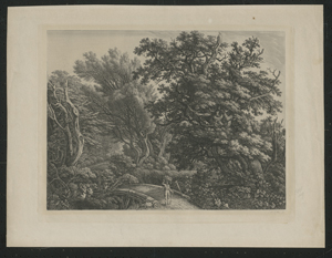 Lot 5621, Auction  120, Kolbe, Carl Wilhelm, Wilde Waldlandschaft mit Korbträger auf einer Holzbrücke