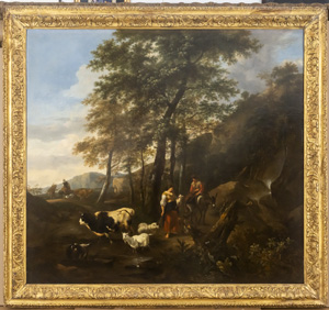 Los 6009 - Begeyn, Abraham Jansz. - Südliche Landschaft mit Viehhirten vor einem Felshang mit Wasserfall - 1 - thumb