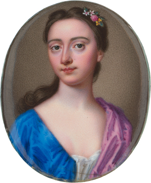 Lot 6040, Auction  120, Zincke, Christian Friedrich, Miniatur Portrait einer jungen Frau in blauem Kleid mit rosa Umhang