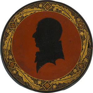Lot 6052, Auction  120, Stobwassersche Lackwarenfabrik, um 1820/1830. Schwarze Lackdose mit Silhouetten Portrait eines Mannes nach links