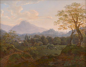 Lot 6071, Auction  120, Österreichisch, um 1840.  Blick auf Salzburg und die Festung Hohensalzburg von Aigen