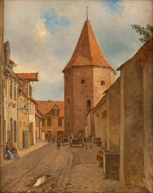 Lot 6074, Auction  120, Jensen, Louis Isak Napoleon, Ansicht der Altstadt von Rostock mit dem Lagebuschturm und der Stadtmauer