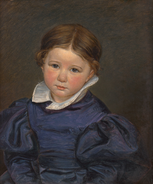 Lot 6077, Auction  120, Münchner Schule, um 1830. Bildnis eines Mädchens im violetten Kleid mit weißem Spitzenkragen