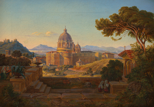 Lot 6085, Auction  120, Monogrammist FV, Blick auf Rom mit dem Petersdom vom Garten der Villa Doria Pamphilj aus gesehen