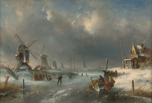 Lot 6120, Auction  120, Leickert, Charles Henri Joseph, Winterlandschaft am Kanal mit Schlittschuhläufern