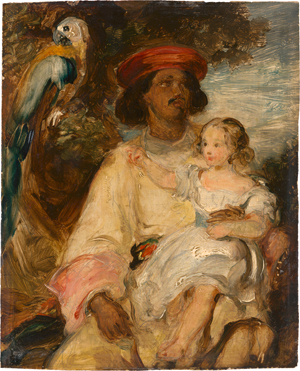 Lot 6150, Auction  120, Französisch, um 1840. Junger Mann, Mädchen und Papagei