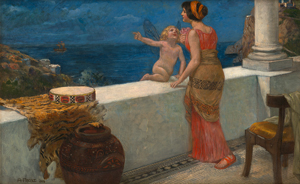 Lot 6220, Auction  120, Frenz, Alexander, Penelope von der Terrasse über das ionische Meer blickend und nach Odysseus Ausschau haltend