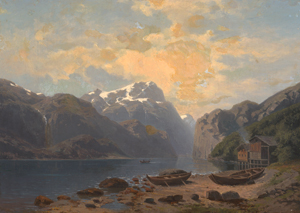 Lot 6268, Auction  120, Rasmussen, Georg Anton - zugeschrieben, Norwegische Fjordlandschaft mit Fischerhütte. 