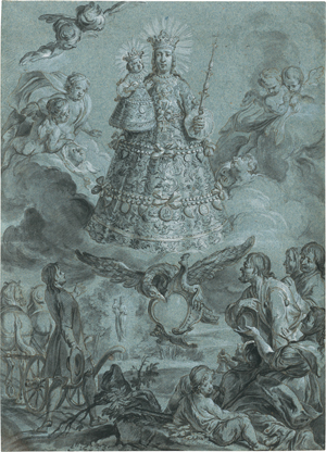 Lot 6670, Auction  120, Baumgartner, Johann Wolfgang, Die von Engeln umgebene Schutzmantelmadonna erscheint Landleuten auf dem Felde