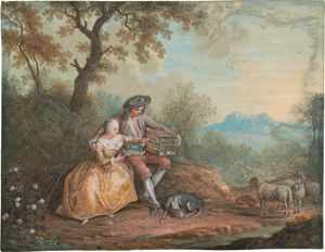 Lot 6679, Auction  120, Französisch, 18. Jh. Galante Szene mit Schäferin und Vogelfänger