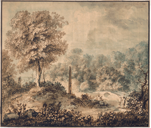 Lot 6692, Auction  120, Nathe, Christoph, Waldpartie mit kleinem Obelisk und Jäger