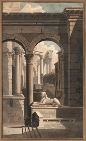 Lot 6723, Auction  120, Französisch, um 1790. Architekturcapriccio mit Sphinx