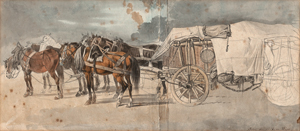Lot 6740, Auction  120, Klein, Johann Adam, Fuhrwerk mit ruhenden Pferden