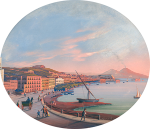 Lot 6753, Auction  120, Neapolitanisch, um 1860. Napoli da Posilipo: Blick auf Riviera di Chiaia, im Hintergrund der rauchende Vesuv