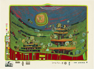 Lot 8174, Auction  120, Hundertwasser, Friedensreich, Die Häuser hängen unter den Wiesen