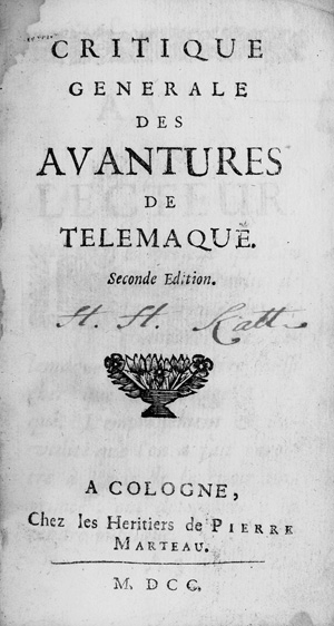 Lot 149, Auction  121, Gueudeville, Nicolas, Critique generale des avantures de Telemaque