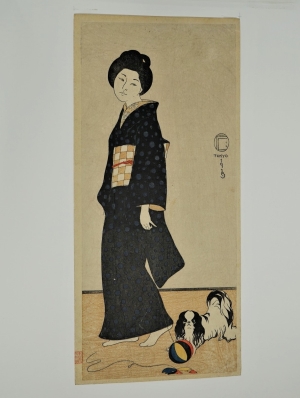 Los 632 - Capelari, Friedrich - Die Frau mit dem Pekinesen. Nishiki-e Farbholzschnitt eines Shin-hanga - 4 - thumb