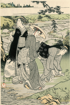 Lot 707, Auction  121, Shumman, Kubo, Bijin-ga. Gruppe mit drei Frauen in weiter Landschaft. 