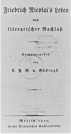 Lot 2061, Auction  121, Goeckingk, L. F. G. v., Friedrich Nicolai's Leben und literarischer Nachlaß