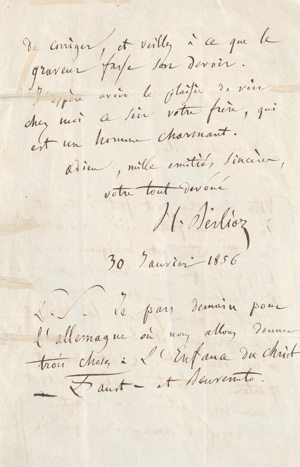 Lot 2554, Auction  121, Berlioz, Hector, Brief 1856