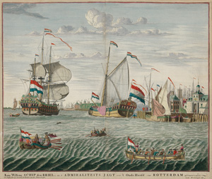Lot 2724, Auction  121, Keulen, Gerard van, Kon. Willems Schip den Briel, en't Admiraliteits jagt voor't Oude Hoofd van Rotterdam afvaarende