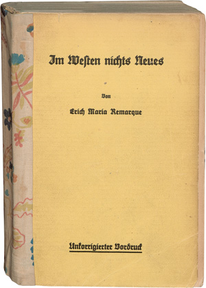 Lot 3409, Auction  121, Remarque, Erich Maria, Im Westen nichts Neues (Unkorrigierter Vordruck)