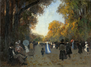 Lot 6195, Auction  121, Müller-Cassel, Adolf Leonhard, Herbstliche Promenadenszene im Berliner Tiergarten