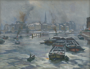 Lot 6203, Auction  121, Heinrich, Otto, Blick auf  Alt-Kölln in Berlin mit Inselbrücke und der Petrikirche im Winter