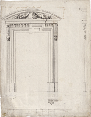 Lot 6679, Auction  121, Niederländisch, spätes 18. Jh. Projektion für eine Fensterrahmung mit Segmentgiebel