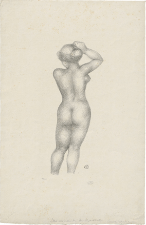 Lot 7071, Auction  121, Maillol, Aristide, Femme nue de dus, bras droit relevé au-dessus de la tête