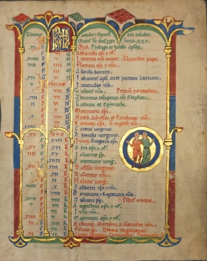 Los 1001 - May-Junius - Blatt aus einem spätmittelalterlichen Kalendarium einer großen Stundenbuchhandschrift. Lateinische Schrift in Rot, Blau und Grün auf Pergament - 4 - thumb