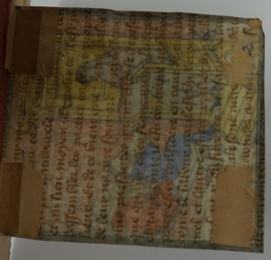 Los 1002 - Magister cum discipulis - Fragment einer mittelalterlichen Handschrift mit einer Miniatur in Gold und Farben auf Pergament. - 2 - thumb