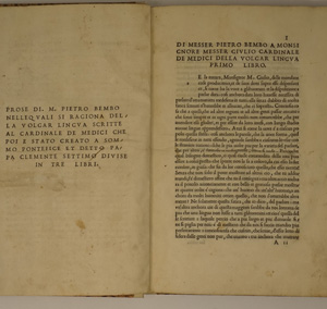 Lot 1230, Auction  122, Bembo, Pietro, Prose nellequali si ragiona della volgar lingua scritte al Cardinale de Medici