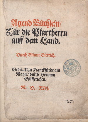Lot 1298, Auction  122, Dietrich, Veit, Agend Büchlein