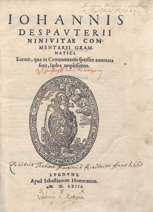Lot 1488a, Auction  122, Spauter, Johannes de,  Commentarii grammatici. Eorum, quæ in Commentariis sparsim annotata sunt, Index amplissimus