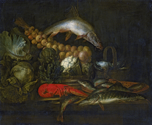 Lot 6020, Auction  122, Govertsz, Dirck - zugeschrieben, Stillleben mit Fischen, Hummer, Artischocken und Schnepfe