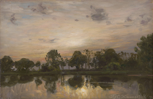 Lot 6083, Auction  122, Koerner, Ernst Carl Eugen, Abendstimmung in Koernersfelde mit sich im See spiegelnden Bäumen