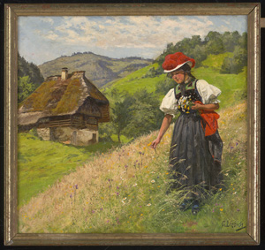 Los 6109 - Liebich, Curt - Bergwiese im Schwarzwald mit blumenpflückendem Mädchen in Tracht mit Bollenhut - 1 - thumb