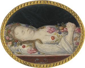 Los 6466 - Deutsch - 1713. Miniatur Portrait eines aufgebahrten toten Mädchens mit Blumen - 0 - thumb